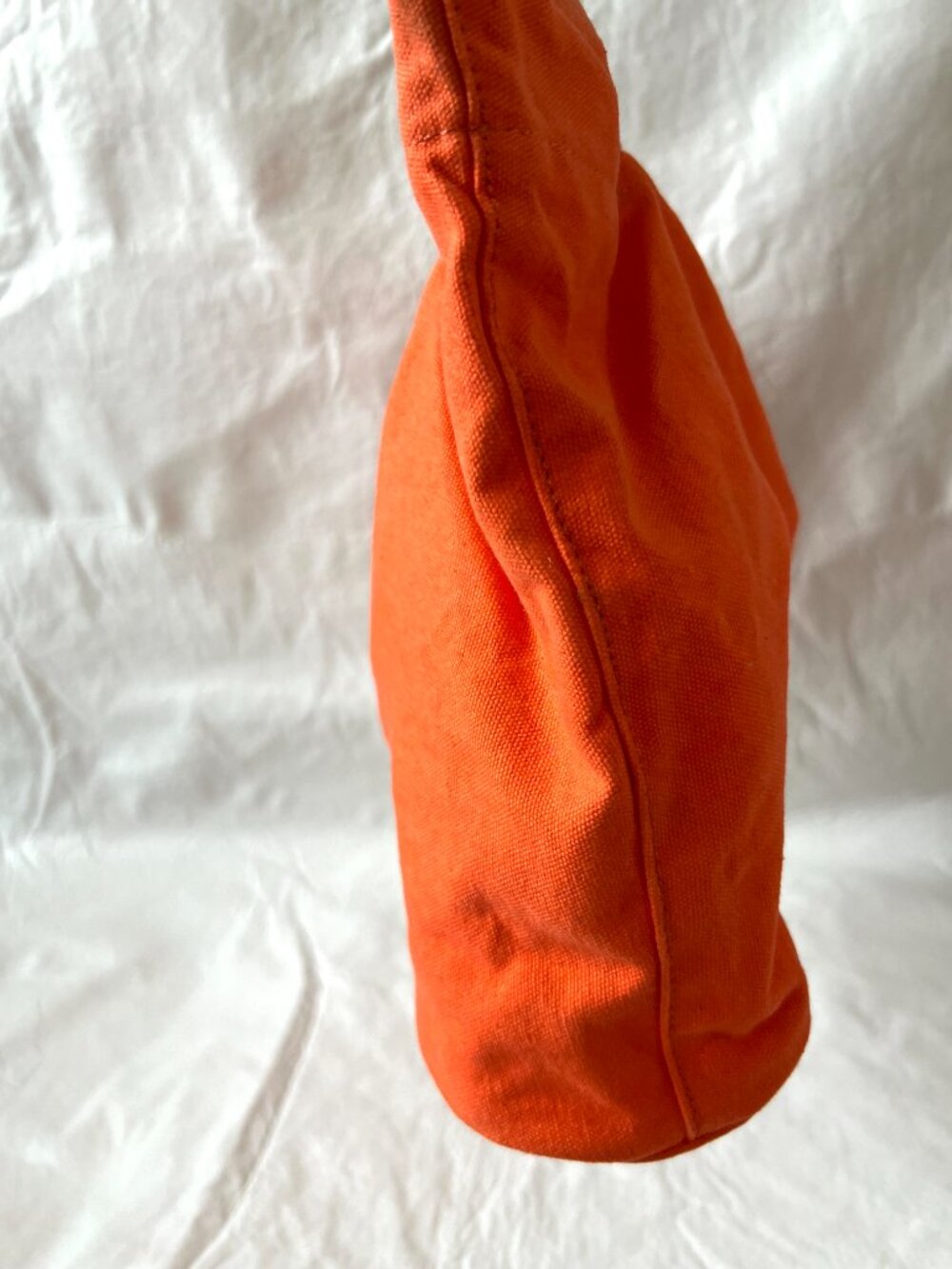 Bamboo bag orange canvas round handles beach summer lightweight handbag purse - Picture 3 of 10